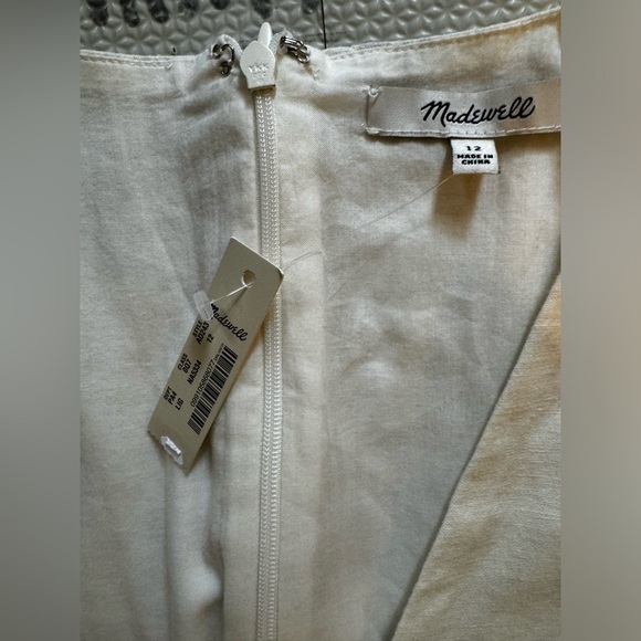 Madewell White Linen-Blend Button Front ‘Wrap’ Midi Dress - Size 12 - Picture 6 of 6